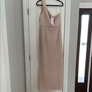 Elegant One-Shoulder Tan Dress